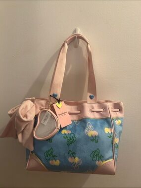 Juicy Couture Pink & Blue Cherry Tote Bag by
